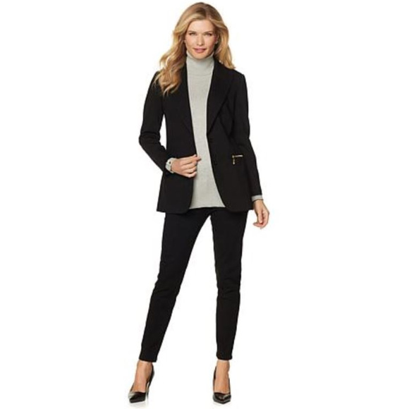 DG2 DIANE GILMAN PONTE BLACK BOYFRIEND BLAZER MED - Picture 3 of 5